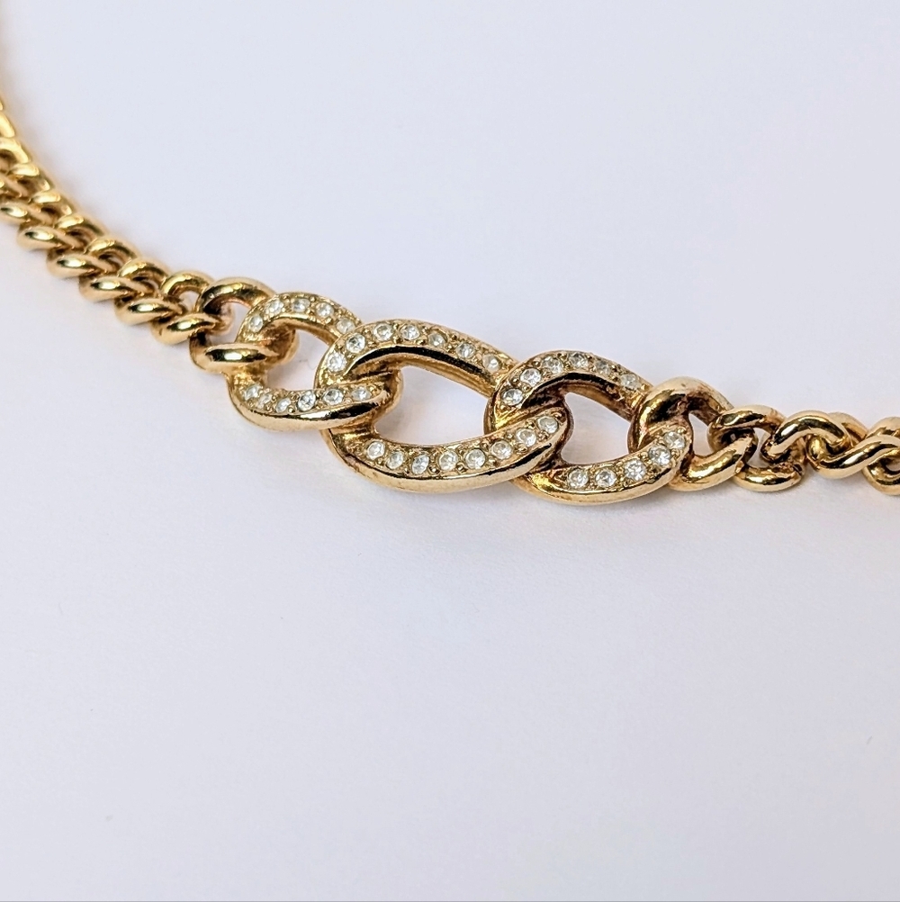 Dior Germany Gold-Tone Curb Chain Choker Necklace with Pavé Crystal Links
